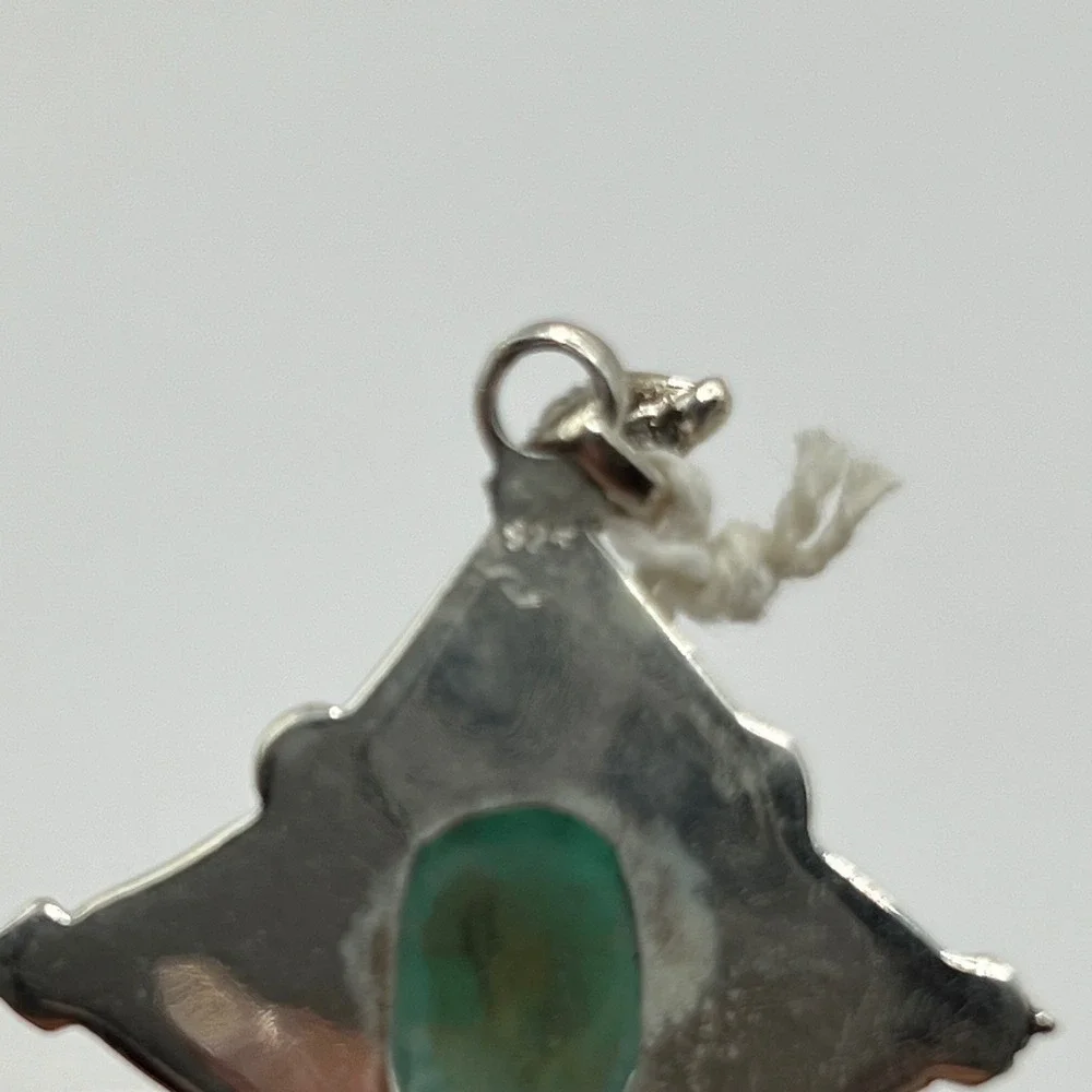 Sterling Silver‎ Amazonite Pendant Oval Cabochon Gemstone Vintage Style 925